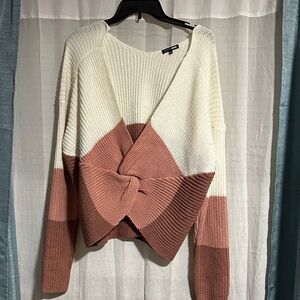 Fashion Nova V-Neck Sweater - Cream and Tan